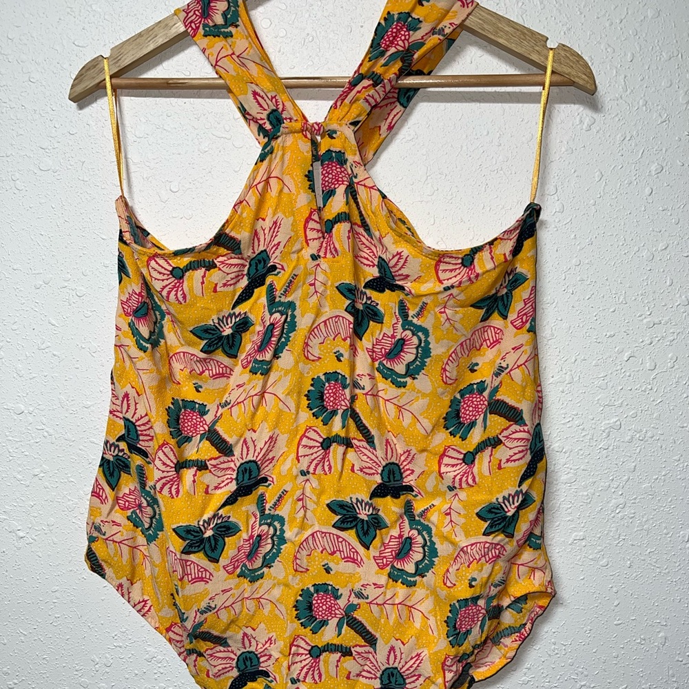 Maeve Yellow and Pink Sleeveless Asymmetrical Tank‎ Top